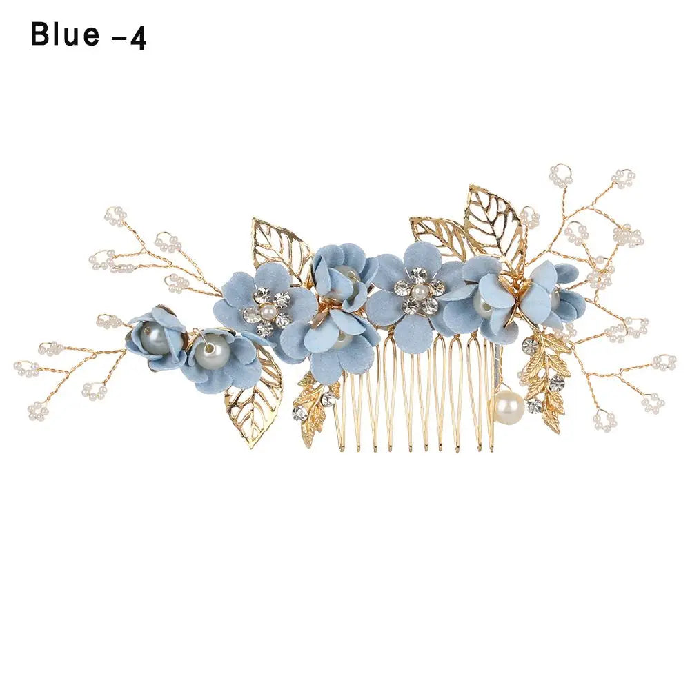 Luxury Floral Bridal Hair Comb with Gold Leaves – Crystal Wedding Hair Accessory for Brides & Prom