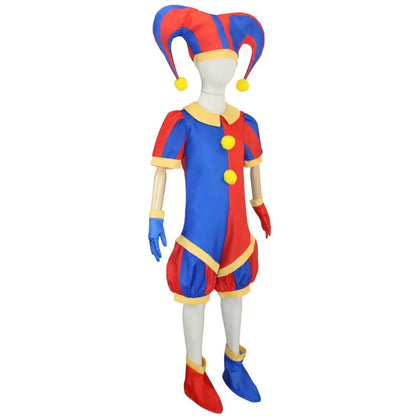 Pomni Digital Circus Cosplay Costume – Christmas Cartoon Jumpsuit with Hat for Kids, Theater Performance, Carnival & Party Outfit