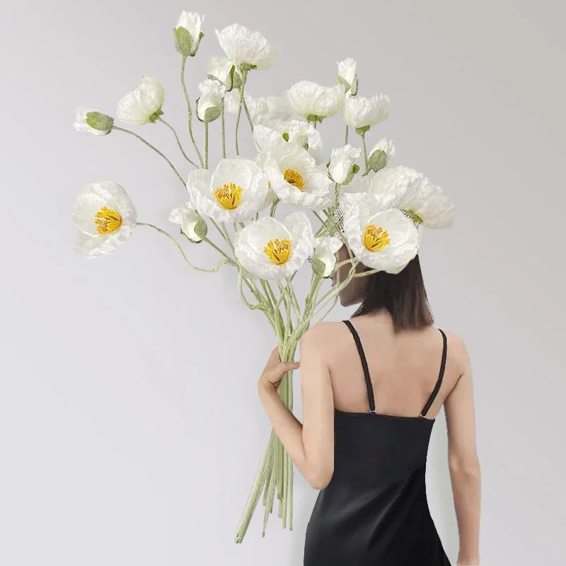 105cm Artificial Poppy Flowers – Large Realistic Faux Floral Stem for Wedding Decor, Vase Arrangements, Home Decoration, Photo Props & Window Displays