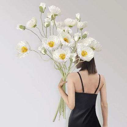 105cm Artificial Poppy Flowers – Large Realistic Faux Floral Stem for Wedding Decor, Vase Arrangements, Home Decoration, Photo Props & Window Displays