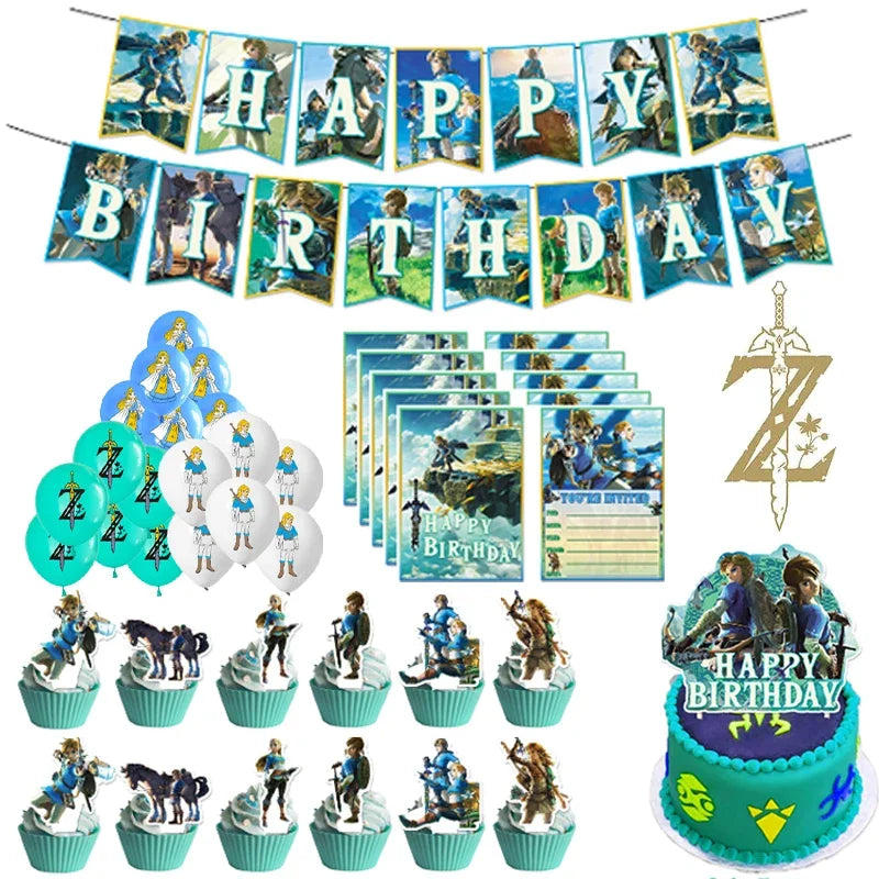 Zelda Tears of the Kingdom Party Decoration Set – Balloons, Flags & Birthday Party Props