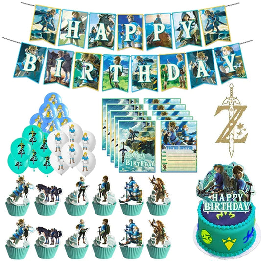 Set de decoración para fiesta de cumpleaños The Legend of Zelda: Tears of the Kingdom – Globos, Banderines y Accesorios para Fiesta