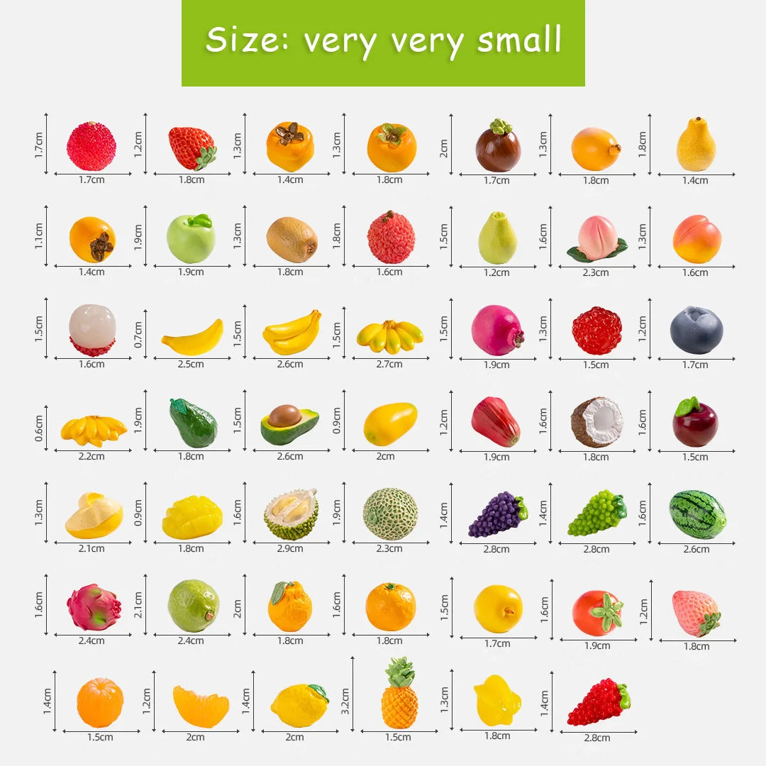 Lot de 10 mini figurines de fruits – Miniatures de fruit du dragon, noix de coco, melon d'eau, orange, pomme, banane et ananas pour la décoration de jardin miniature, les scènes de maison de poupée, les pots de plantes et les loisirs créatifs
