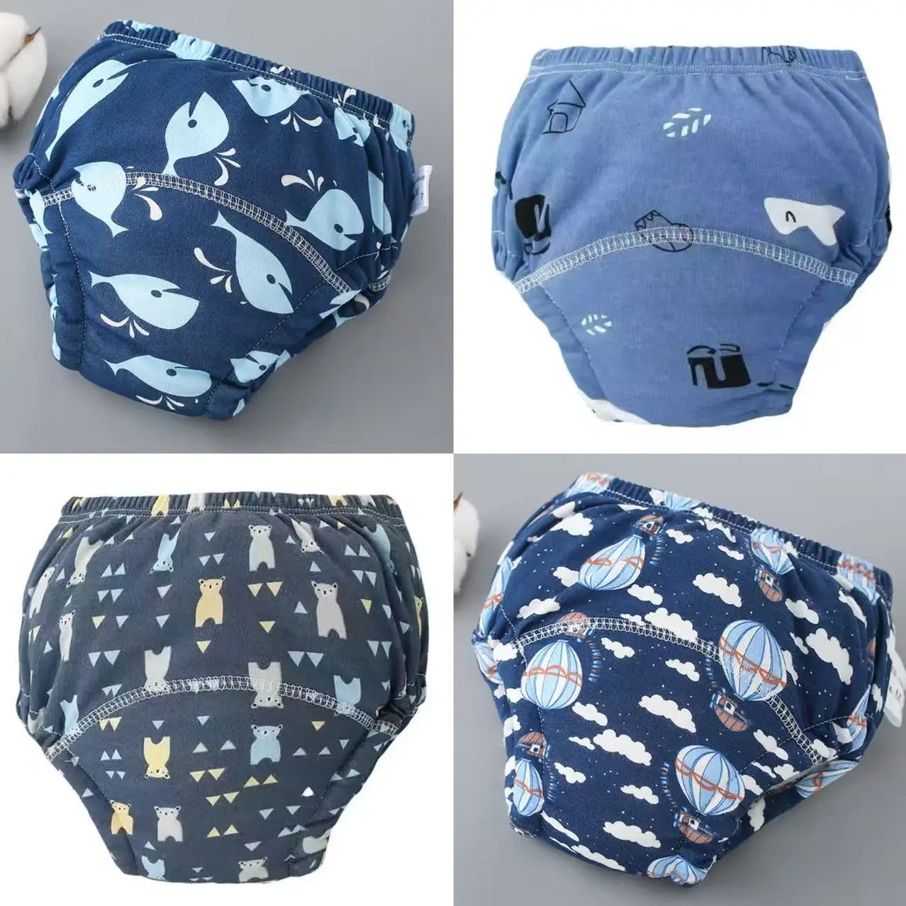 Culottes d'apprentissage de la propreté imperméables réutilisables (lot de 4) – Sous-vêtements d'entraînement en coton doux pour bébés garçons et filles avec protection anti-fuites