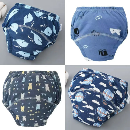 Culottes d'apprentissage de la propreté imperméables réutilisables (lot de 4) – Sous-vêtements d'entraînement en coton doux pour bébés garçons et filles avec protection anti-fuites