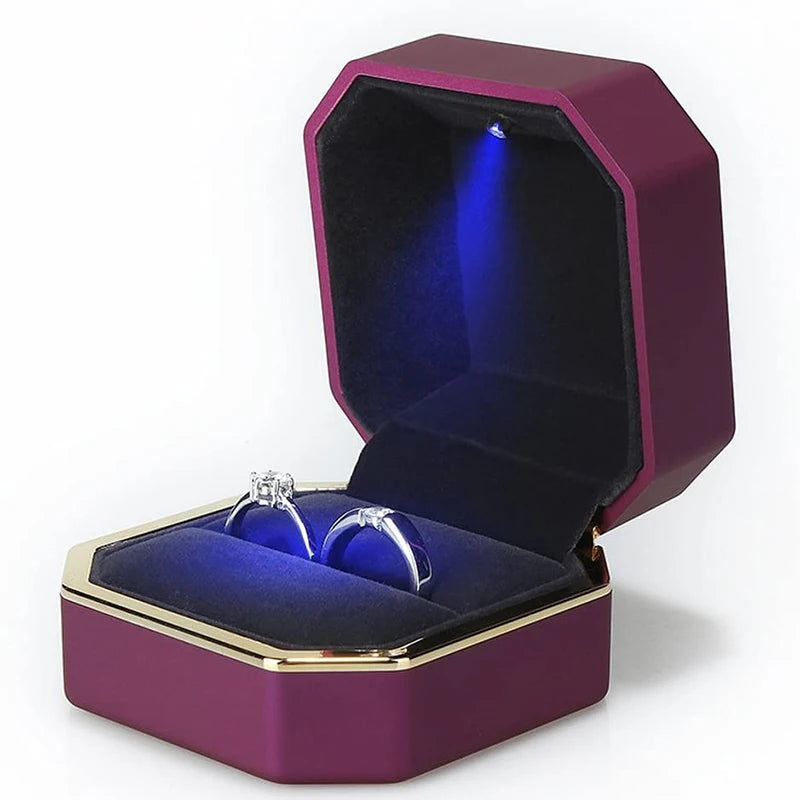LED Velvet Jewelry Gift Box for Rings, Necklaces & Pendants – Luxury Lighted Proposal, Engagement & Wedding Display Case