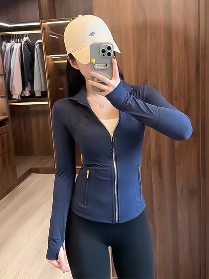 Women's Stand Collar Athletic Jacket – Long Sleeve Zip-Up Workout Top for Gym, Fitness & Casual Wear