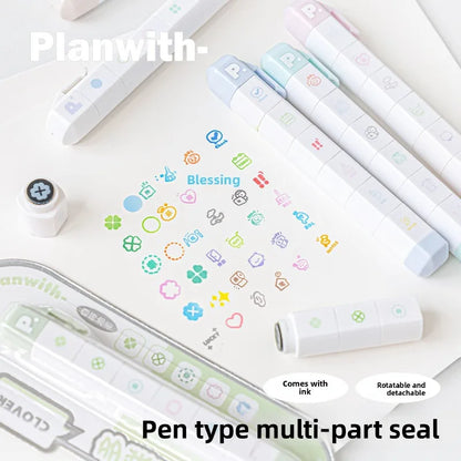 Jeu de tampons journal de listes de tâches mignonnes – Tampons encreurs détachables en forme de stylo pour agenda, carnet, scrapbooking, carnets de voyage et artisanat décoratif