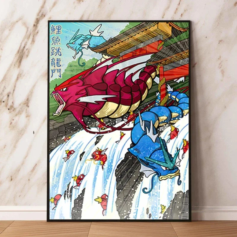 Pokémon Dracaufeu & Tortank Impression sur Toile Décoration Murale Tableau Poster HD pour Salon Maison