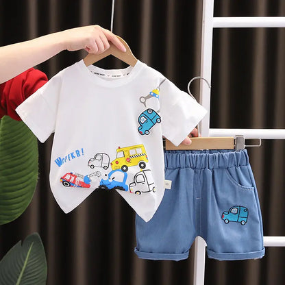 Conjunto de camiseta y shorts de algodón con estampado de coches para bebés, ideal para el verano, edades de 1 a 5 años