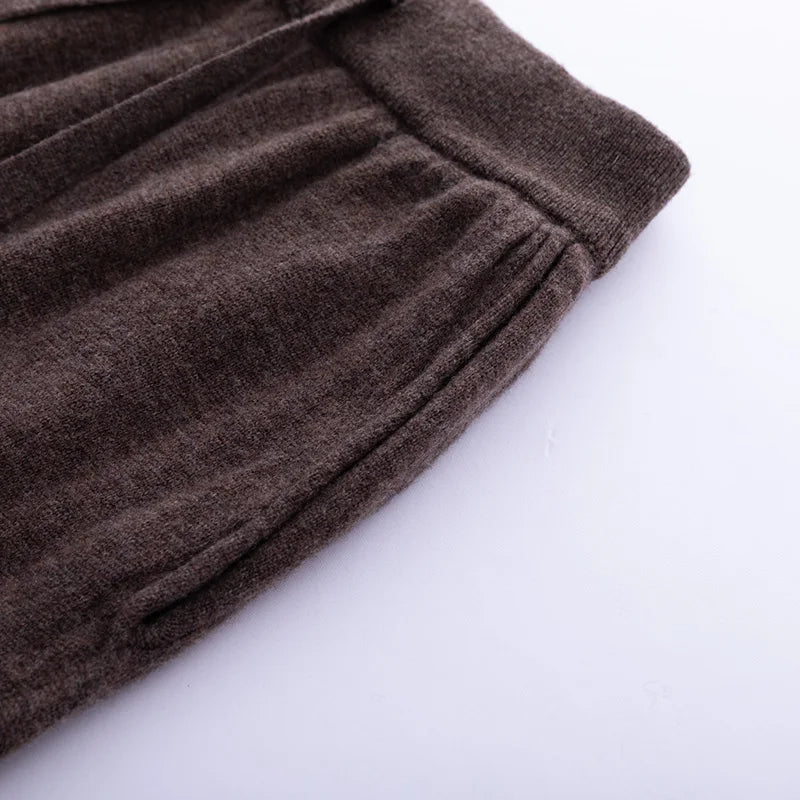 Pantalones de cachemir 100 % pura lana para mujer, de punto, sueltos, de cintura alta, con puños, para otoño e invierno, de corte recto y ajustado