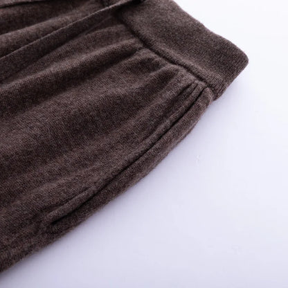 Pantalones de cachemir 100 % pura lana para mujer, de punto, sueltos, de cintura alta, con puños, para otoño e invierno, de corte recto y ajustado