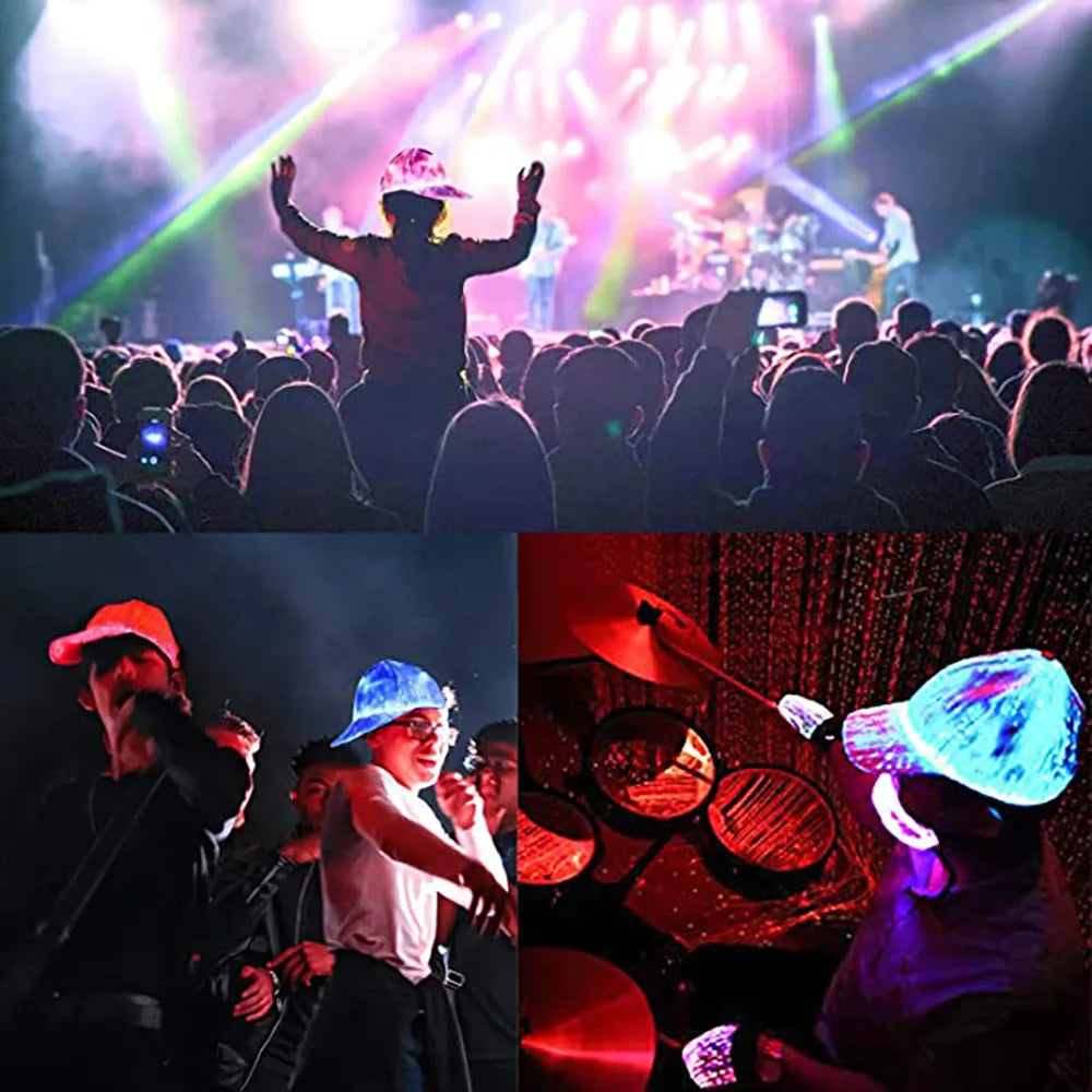 Fiber Optic LED Baseball Cap – 7-Color Luminous Light-Up Hat with USB Rechargeable Design for Parties, Performances & EDC