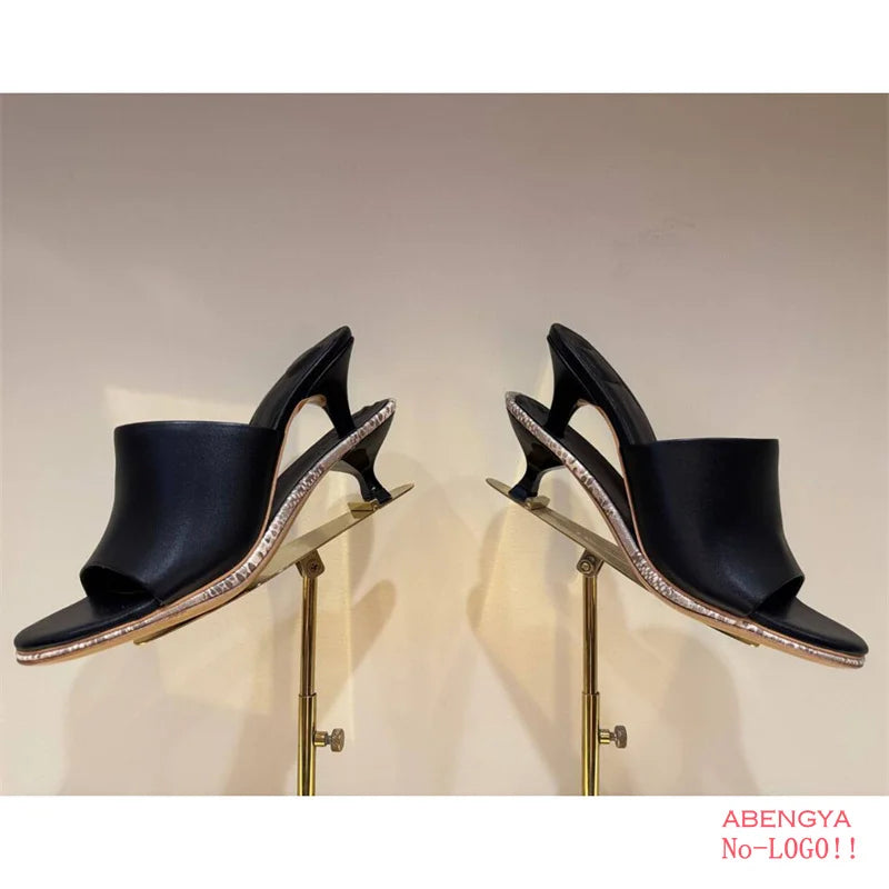 Women’s Leather Kitten Heel Mules – Summer Double Heel Slip-On Sandals & Slides for Parties, Dressy Occasions & Everyday Wear