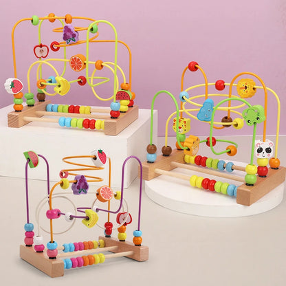 Jouet Montessori en bois de montagnes russes – Labyrinthe de perles pour bébé, boulier d'apprentissage des mathématiques pour les tout-petits de 1 à 3 ans, cadeau de développement éducatif précoce