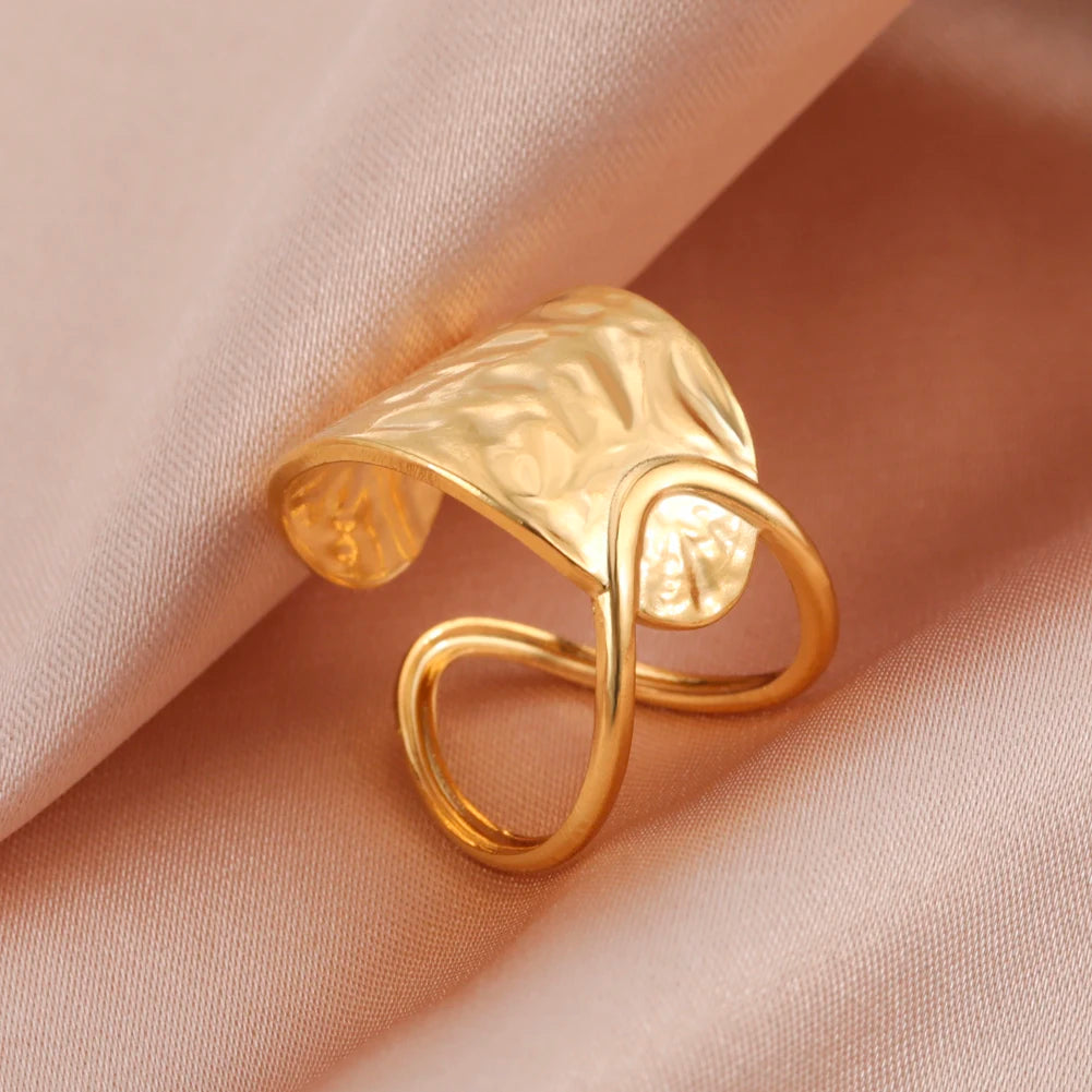 Bague Skyrim en acier inoxydable cœur géométrique pour femme, réglable, ouverte, pour fête, esthétique