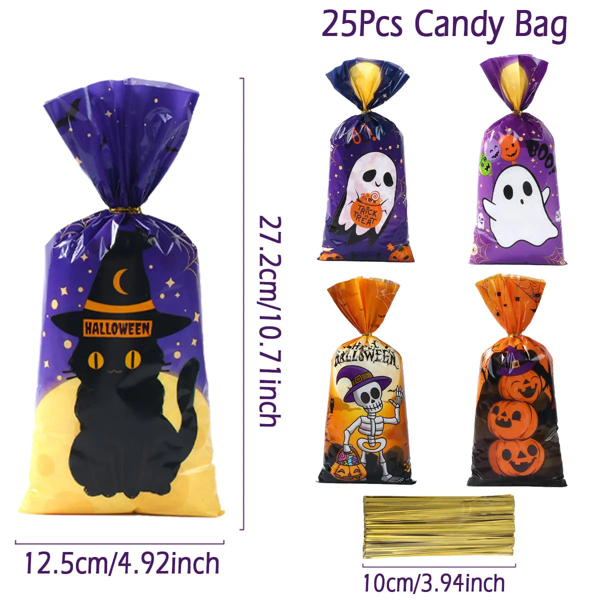 25/50/100PCS Halloween Ghost & Cat Gift Bags – Candy & Cookie Treat Packaging Bags for Trick-or-Treat, Halloween Parties & Decorations 2025