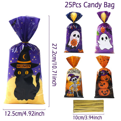 25/50/100PCS Halloween Ghost & Cat Gift Bags – Candy & Cookie Treat Packaging Bags for Trick-or-Treat, Halloween Parties & Decorations 2025