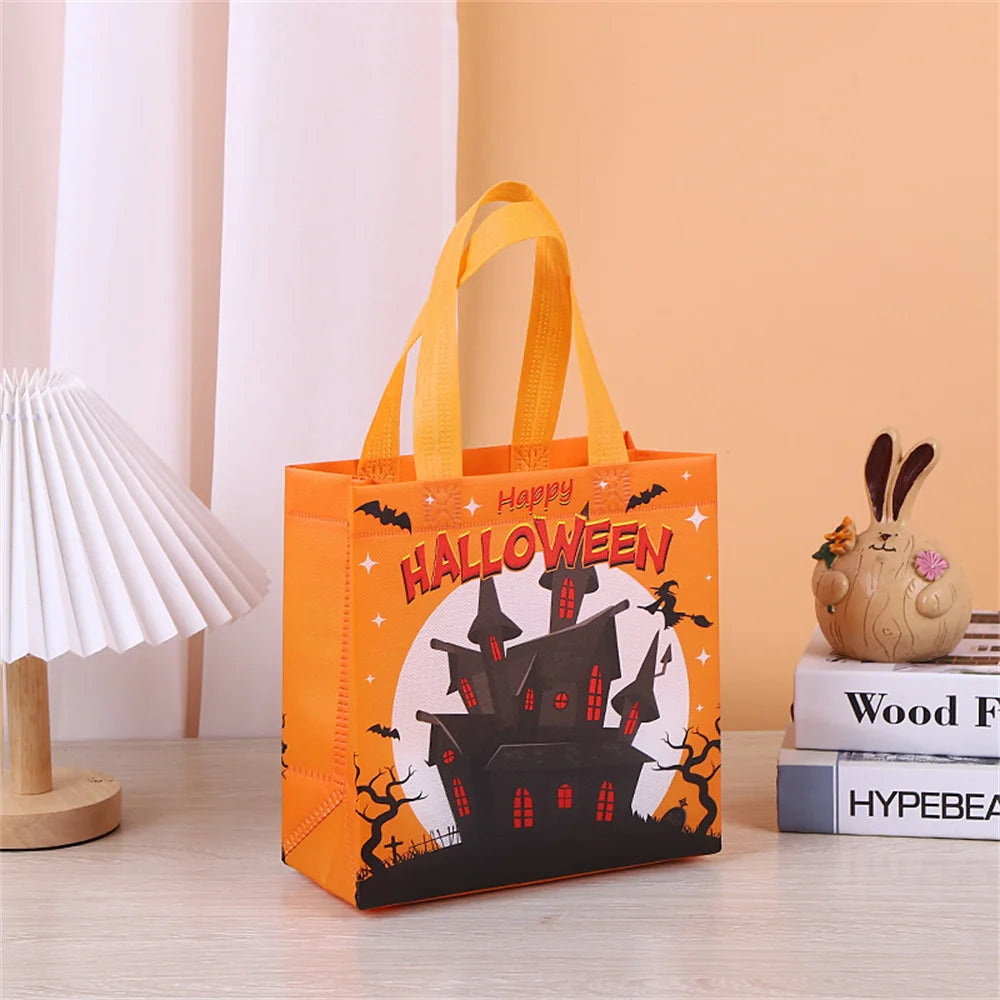 1PC Halloween Non-Woven Candy Tote Bag, Trick or Treat Gift Bag for Kids, Reusable Halloween Goodie Bag, Party Favor and Holiday Gift Wrapping Supplies