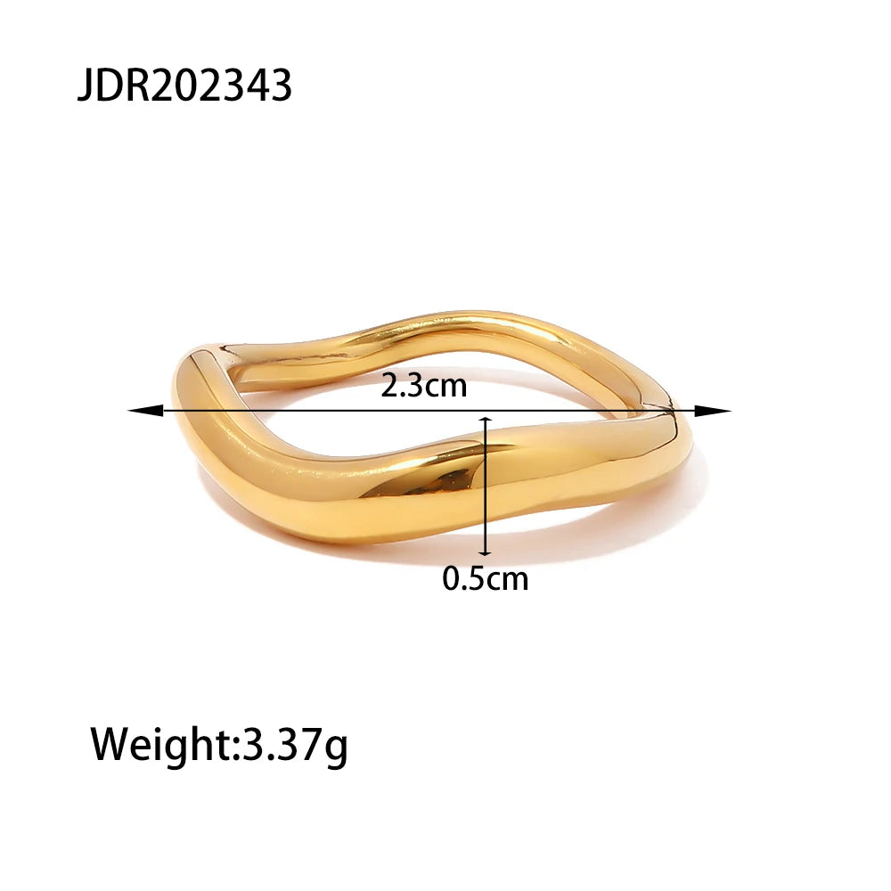 Bague creuse ajustable plaquée or 18 carats - Bague de mode minimaliste en acier inoxydable pour femme