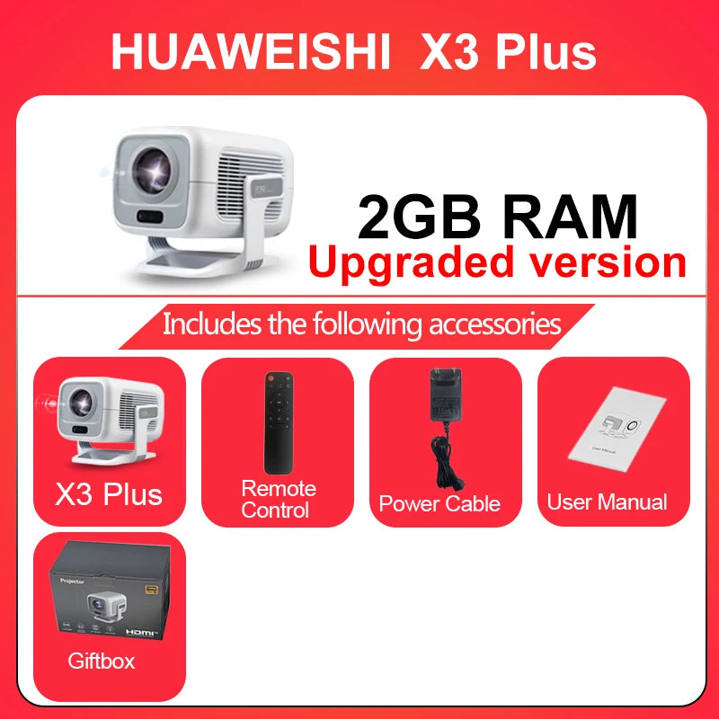 Huaweishi 4K Projector – Portable Android Projector with Native 1080P, 600 ANSI Lumens & Auto Focus for Home Cinema & Outdoor Use