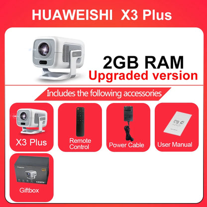 Huaweishi 4K Projector – Portable Android Projector with Native 1080P, 600 ANSI Lumens & Auto Focus for Home Cinema & Outdoor Use