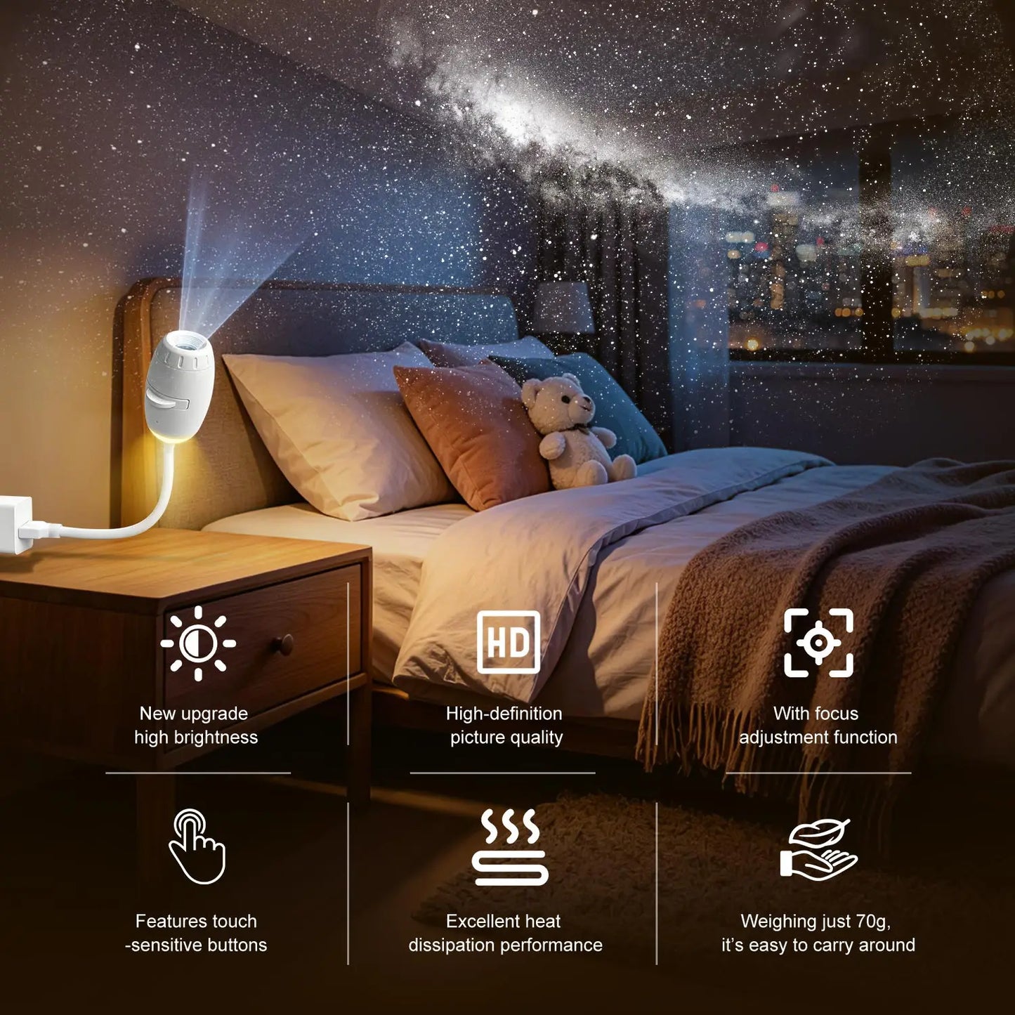 Lámpara proyector USB LED de cielo estrellado y galaxia – Luz nocturna de Saturno para coche, habitación y decoración de techo
