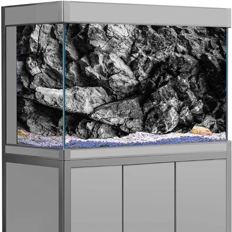 3D Black Stone Aquarium Background Poster – HD Rock-Effect Self-Adhesive Fish Tank Wallpaper for Realistic Aquascape & Underwater Decor