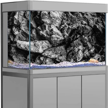 3D Black Stone Aquarium Background Poster – HD Rock-Effect Self-Adhesive Fish Tank Wallpaper for Realistic Aquascape & Underwater Decor
