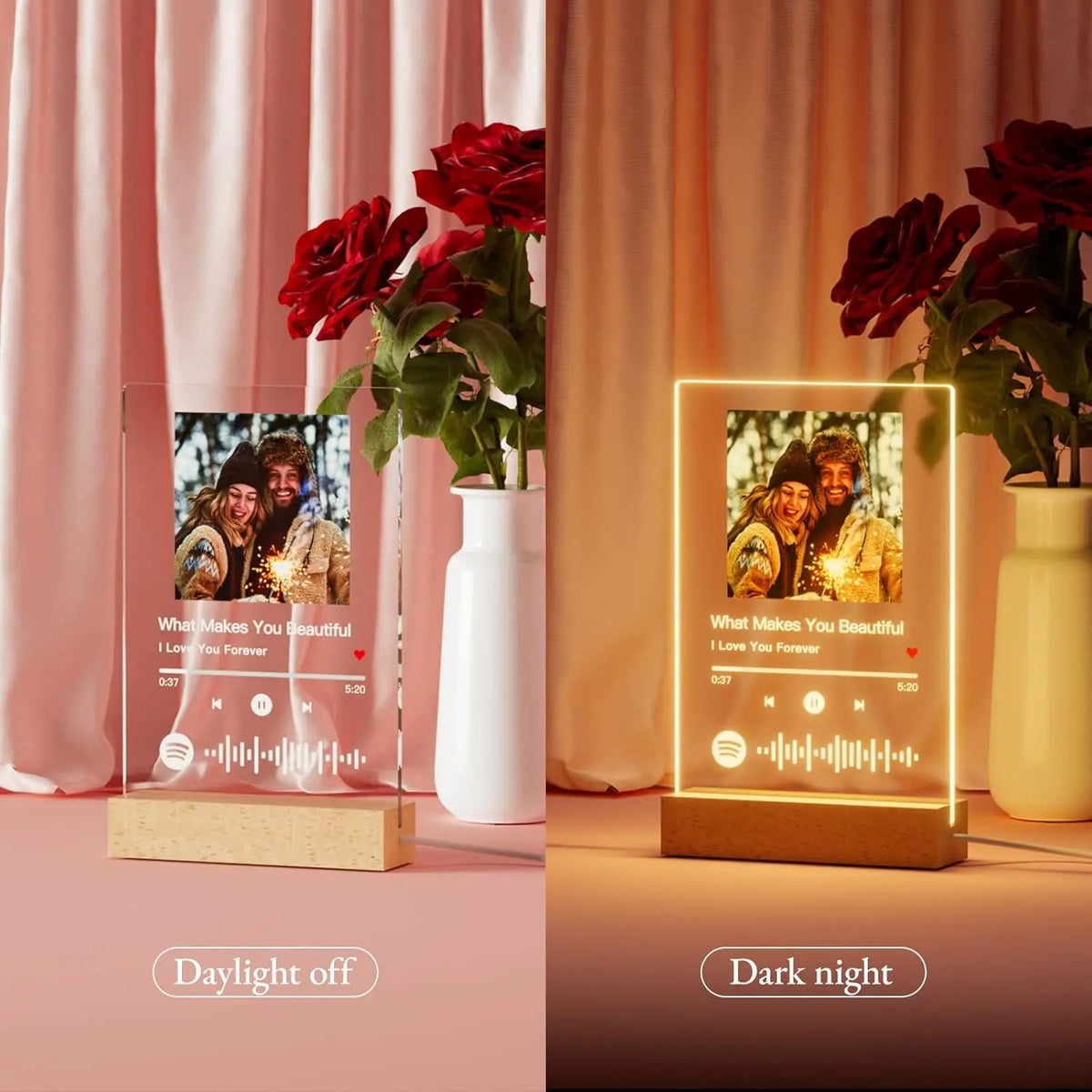 Personalized Acrylic Music Photo Plaque with LED Night Light – Custom Spotify-Style Song Gift for Couples, Anniversaries, Birthdays & Christmas