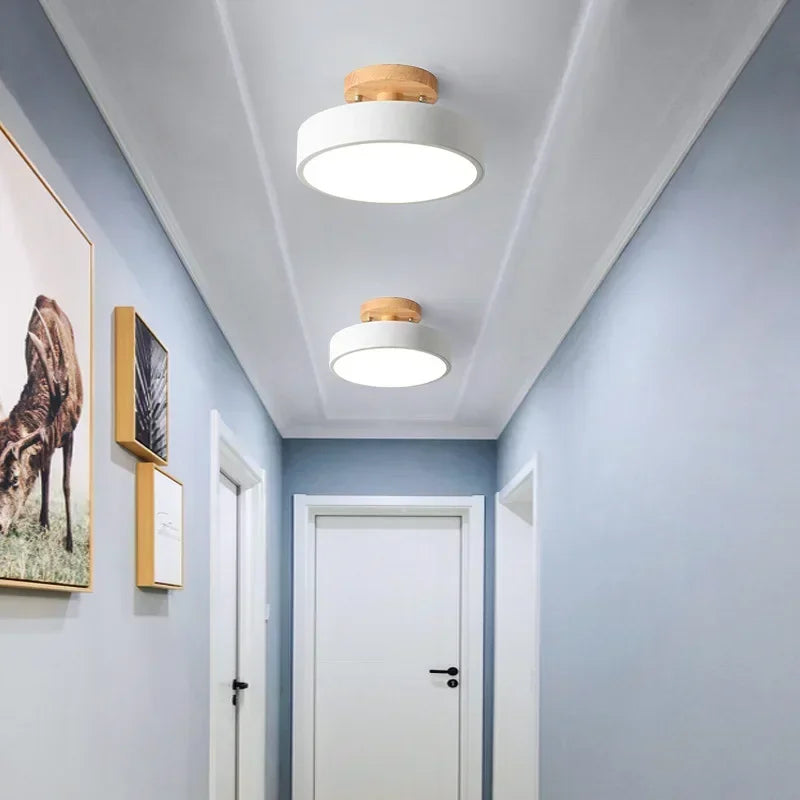 Lámpara de techo redonda de madera nórdica – Moderna lámpara de montaje empotrado para pasillo, dormitorio, baño, comedor y entrada