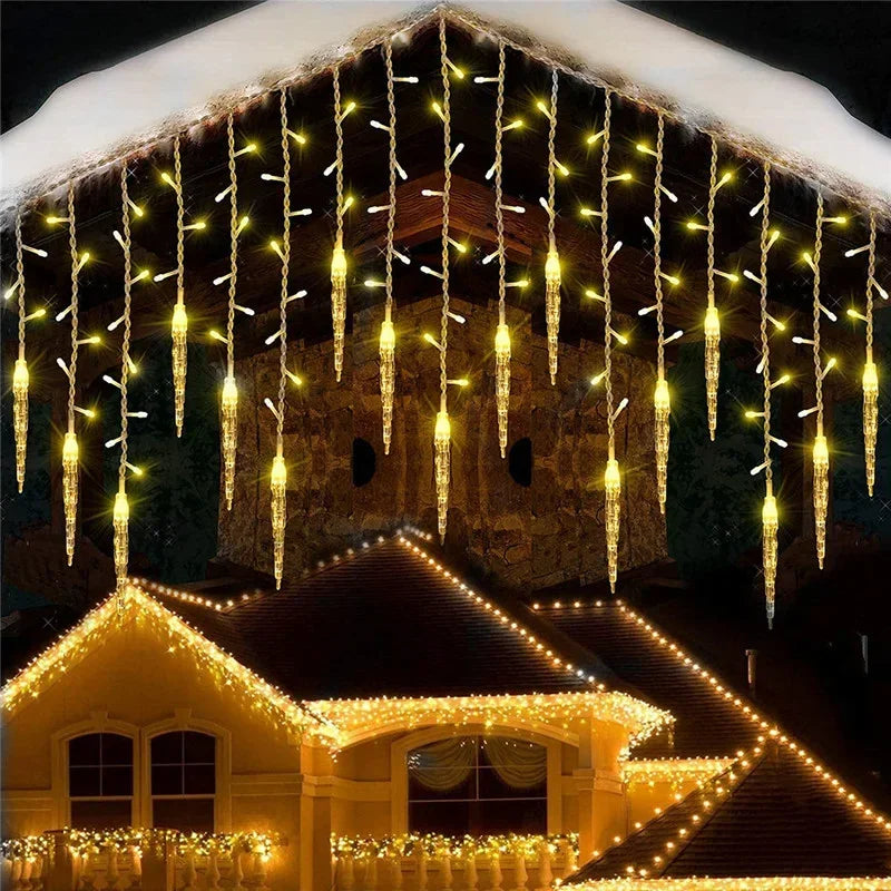 LED Christmas Icicle Curtain Lights – Winter Festoon Garland with 0.3M/0.4M/0.5M Droop for New Year, Xmas & Holiday Decorations
