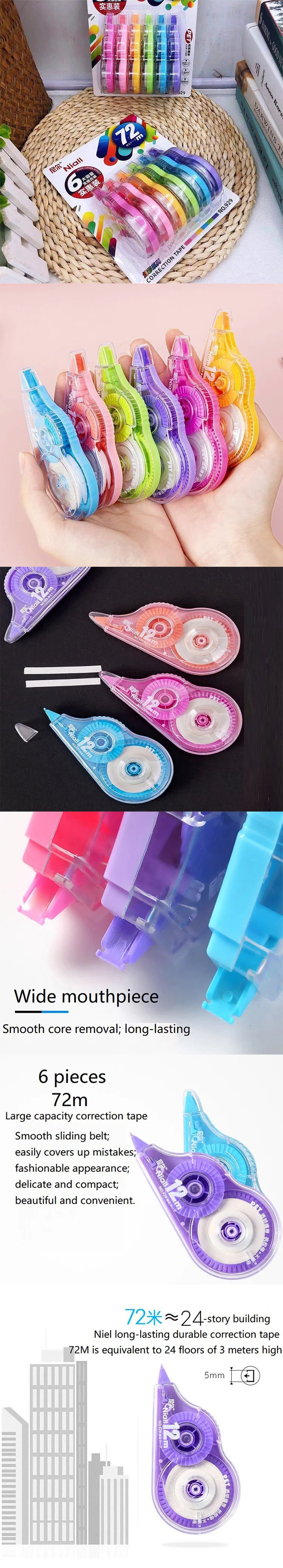 Juego de 6 Cintas Correctoras Kawaii – Cinta Correctora Bonita para Escuela, Oficina, Reparación de Errores de Escritura y Artículos de Papelería