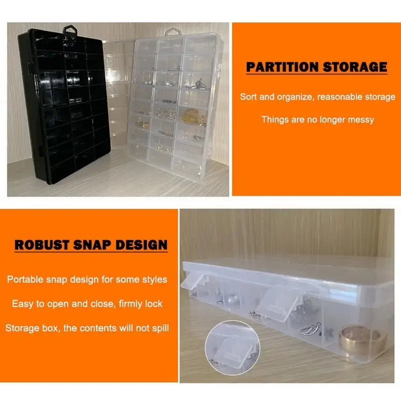 Caja de Almacenamiento de Plástico con 24 Rejillas – Estuche Organizador con Compartimentos para Joyas, Pendientes, Cuentas y Piezas Pequeñas para Almacenamiento en el Hogar, Manualidades y Organización de Exhibiciones