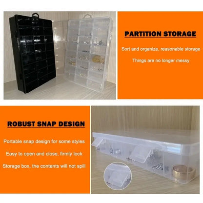 Caja de Almacenamiento de Plástico con 24 Rejillas – Estuche Organizador con Compartimentos para Joyas, Pendientes, Cuentas y Piezas Pequeñas para Almacenamiento en el Hogar, Manualidades y Organización de Exhibiciones