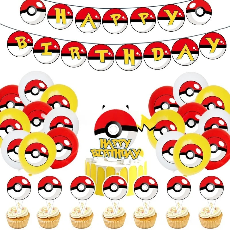 Pokémon Pokéball Birthday Decorations Tableware Set – Paper Plates, Cups & Napkins Party Supplies for Kids, Girls & Boys Birthday Celebration