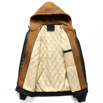 Men’s Color-Block Hooded Jacket – Loose-Fit Faux Two-Piece Coat, Trendy Casual Outerwear for Spring, Autumn & Winter