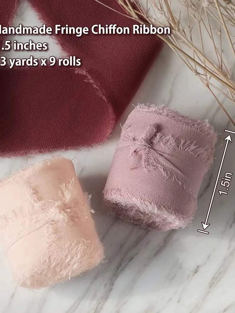 Ruban de soie en mousseline effilochée de 5 m – Ruban fait main déchiré pour bouquet de mariage et emballage cadeau