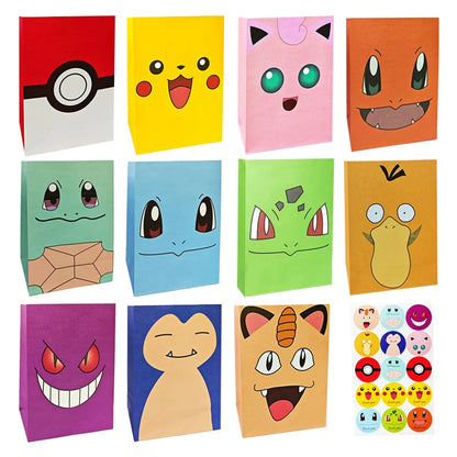 Pokémon Gift Bags – Pikachu Theme Birthday Party Packing Bags for Balloons, Candy, Snacks & Kids Party Favors (Charmander & Squirtle Design)