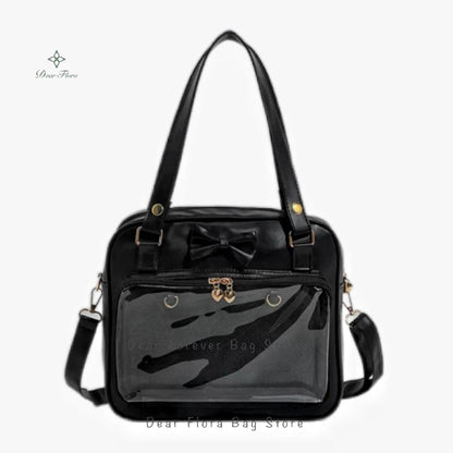 Bolso Y2K lindo con moño Ita – Bolso de hombro transparente para mujer y niña, bolso tote de exhibición de insignias DIY, bolso bandolera de moda Lolita con diseño de moño Kawaii