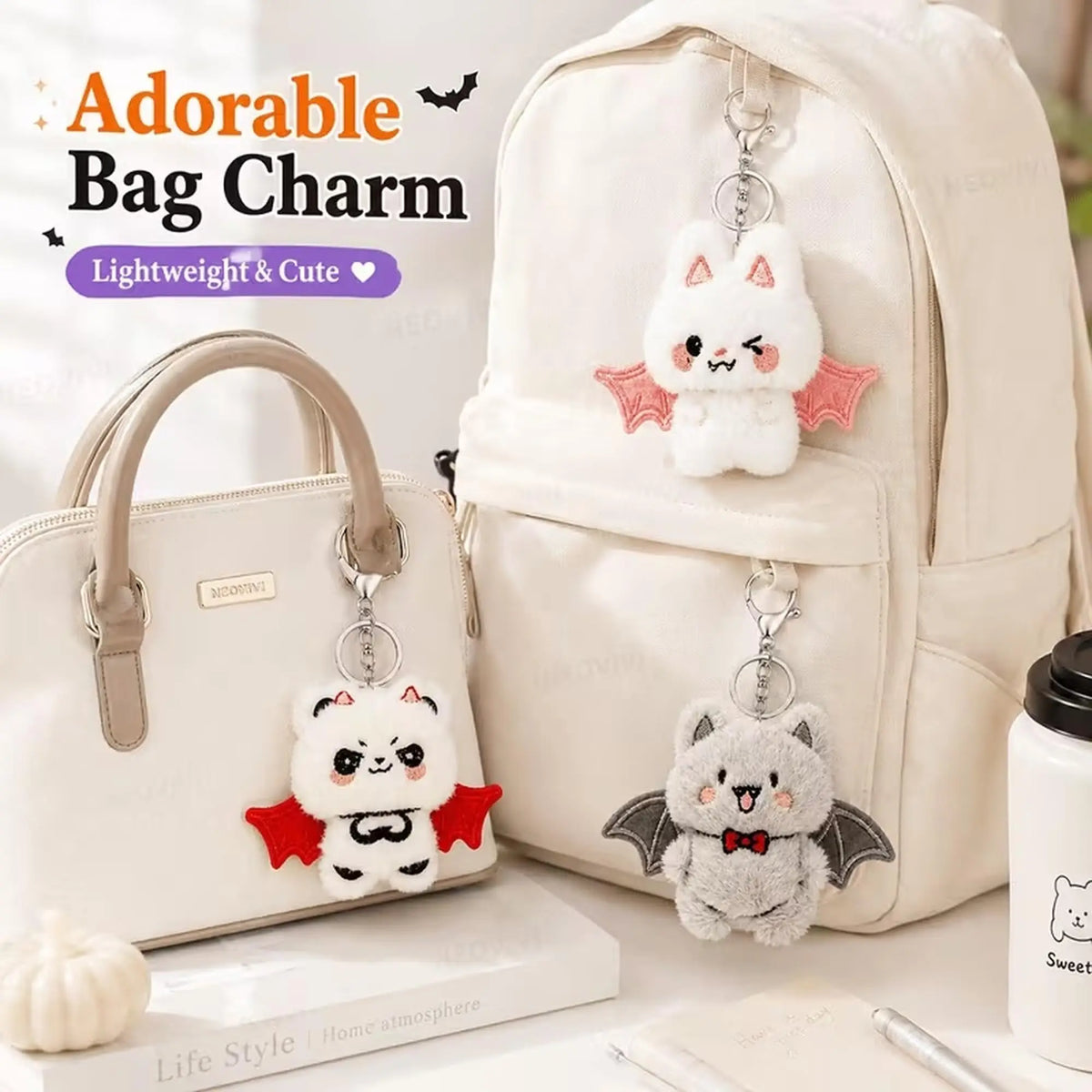 12-48PCS Halloween Plush Bat Keychains Bulk, 3.5 Inch Cute Bat Bag Charms, Trick or Treat Gifts, Halloween Goodie Bag Fillers, Party Favors, Classroom Prizes for Kids