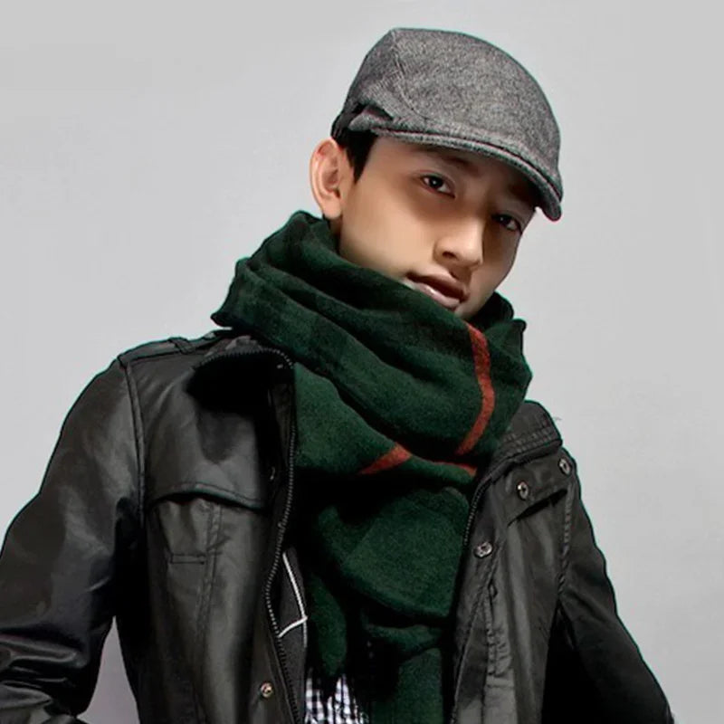 Men's Wool Beret Hat – Herringbone Flat Cap for Autumn & Winter, Classic Artist Painter Style Hat for Men