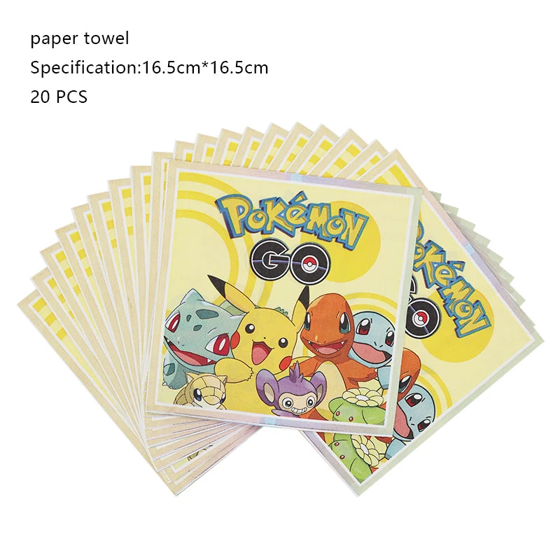 Pokémon Birthday Party Decorations – Lightning Pikachu Balloon Set with Disposable Tableware, Banner, Backdrop & Plates for Kids Events