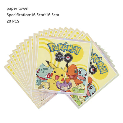 Pokémon Birthday Party Decorations – Lightning Pikachu Balloon Set with Disposable Tableware, Banner, Backdrop & Plates for Kids Events