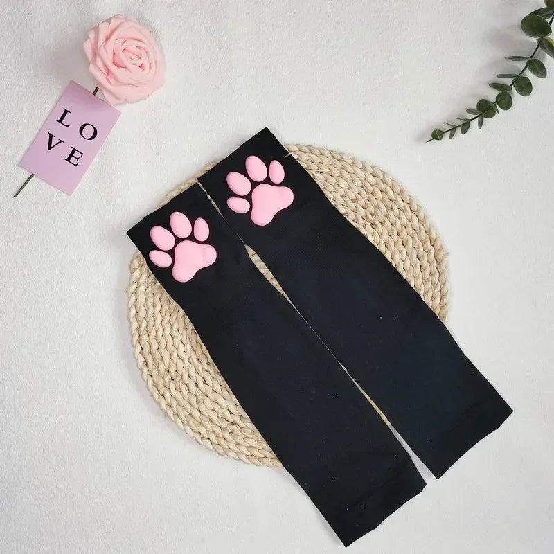 Cute 3D Cat Paw Fingerless Gloves – Soft Silicone Paw Sleeves for Women | Kawaii Sun Protection Fashion Accessory