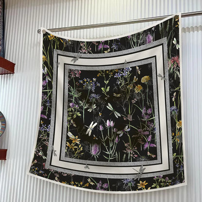 Foulard carré en soie 90 cm pour femme, motif floral, sergé de luxe, bandana, châle, hijab, cache-col, écharpe de tête