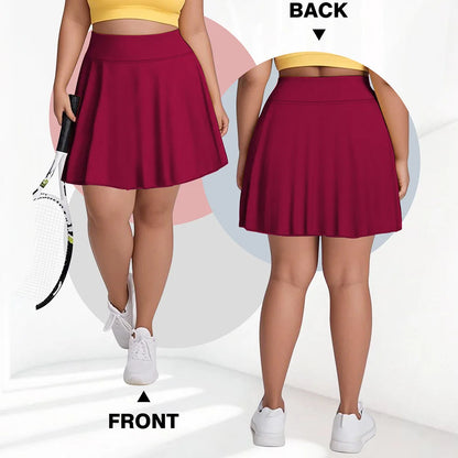 Plus Size Women's High-Waist Sports Skort with Pockets – Comfortable Solid Fitness Skirt for Gym, Outdoor Activities & Casual Wear