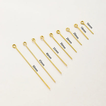 100-Piece 14K & 18K Gold Plated Brass Head Pins Set (16–50mm) – Ball, Flat & Eye Pins for DIY Jewelry Making & Crafts