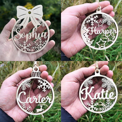 Personalized Wooden Christmas Tree Ornament – Custom Name Hanging Bauble Holiday Decoration Gift