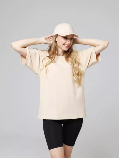 Women’s 100% Cotton Solid T-Shirt Summer Casual Sporty Loose Short Sleeve O-Neck Tee White Black